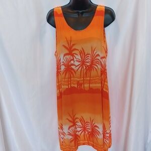 Koko Knot Hawaiian Orange/cream palm tree dress loose lightweight  midi
